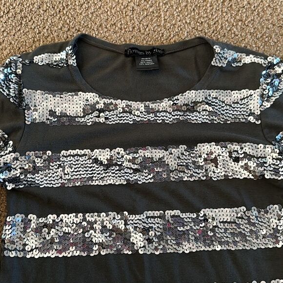 Flowers by Zoe Girls Grey with Silver Sequins Striped Dress - Picture 3 of 5